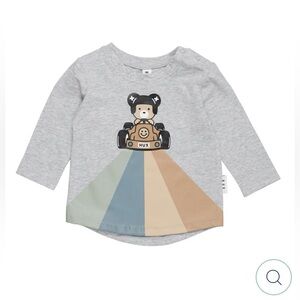 Huxbaby Racer Bear Long Sleeve Tee in Grey Marle